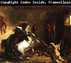Eugene Delacroix Arabian Horses Fighting in a Stable